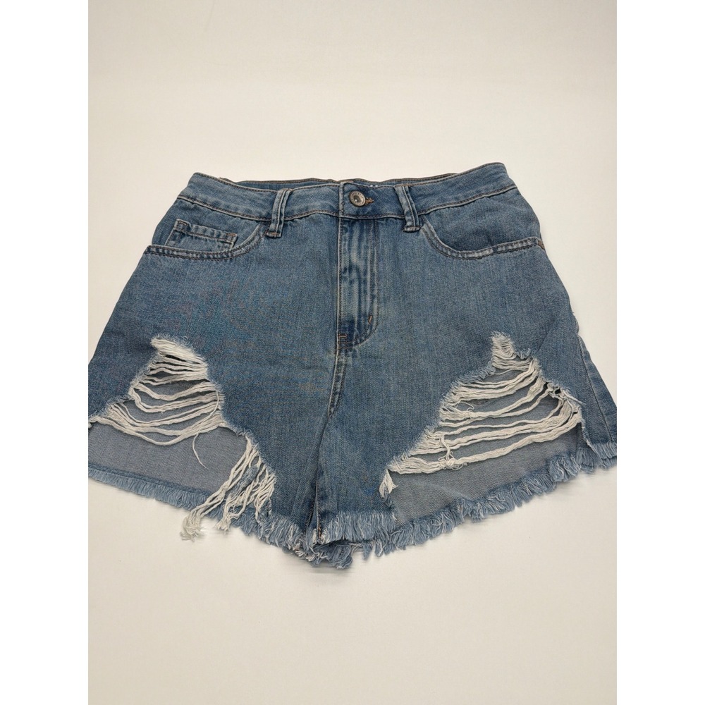 Rewash Super High Rise Vintage Reunion Distressed Denim Shorts Blue Women Size 1